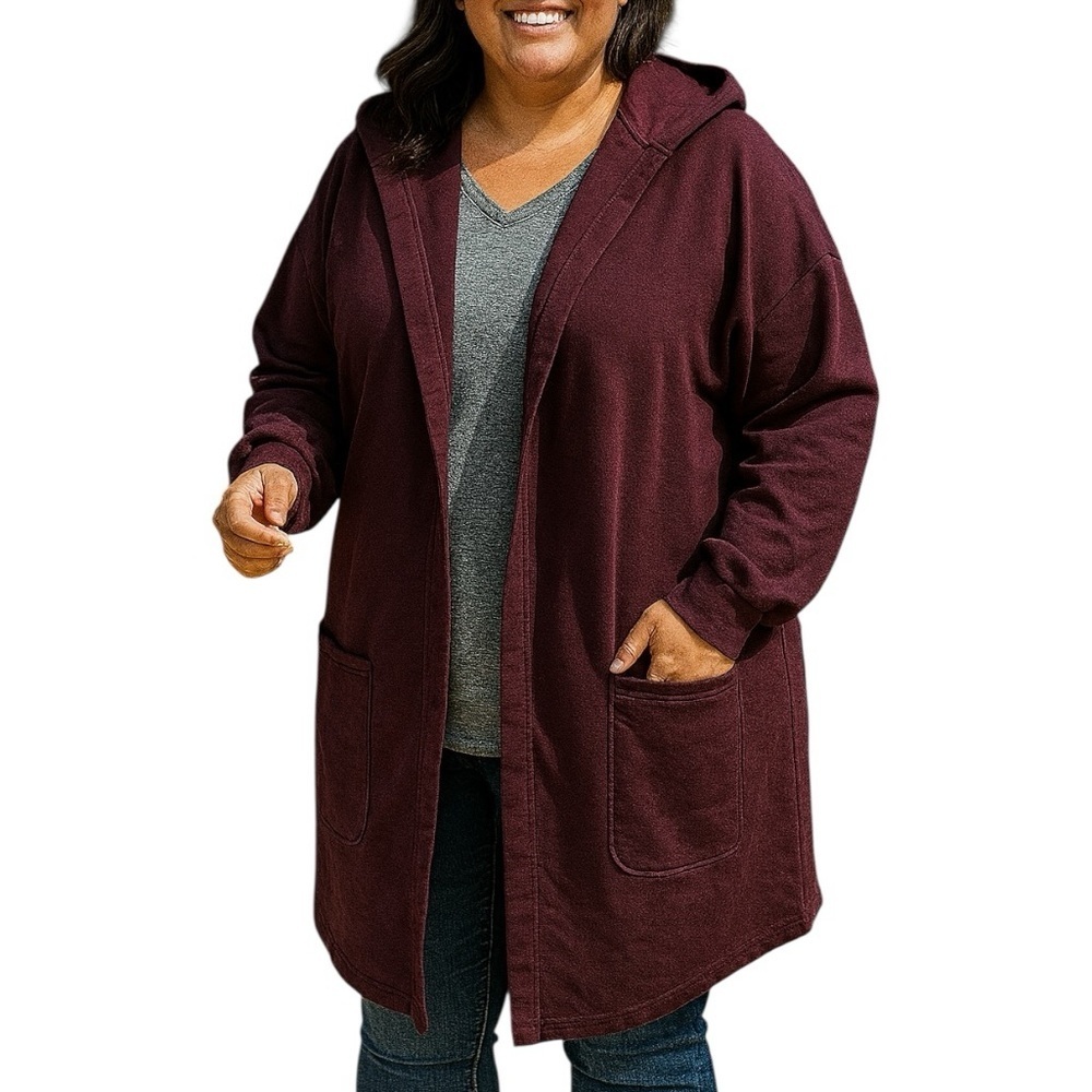 FLX XXL Cozy Hooded Sweatshirt Long Cardigan Longline Plus Size Layering